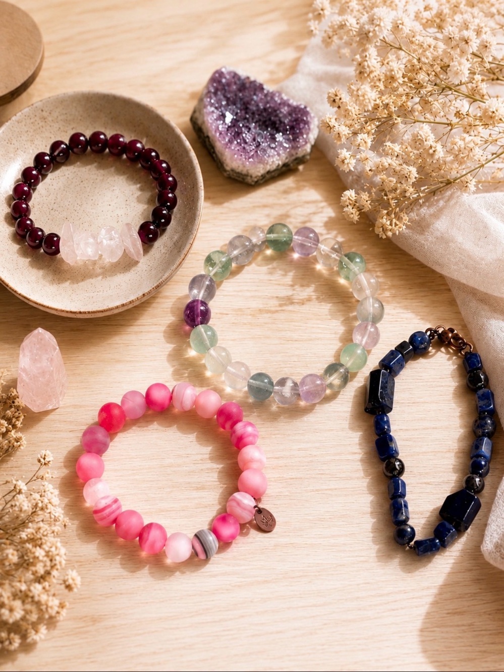 Handcrafted Natural Gemstone Stretch Bracelet Crystal Healing Beaded Jewelry lot